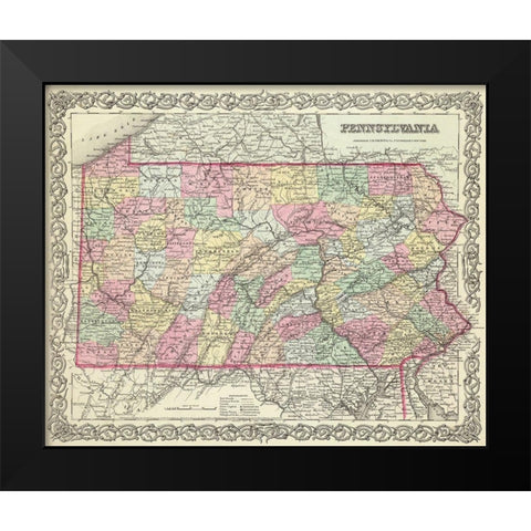 Pennsylvania - Colton 1856 Black Modern Wood Framed Art Print by Colton