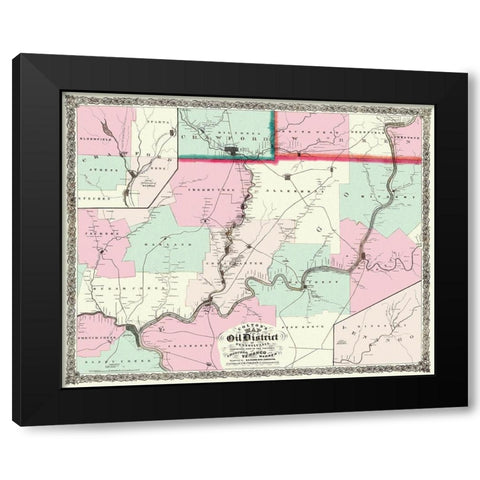 Oil District In Pennsylvania with Landowners 1865 Black Modern Wood Framed Art Print with Double Matting by Colton