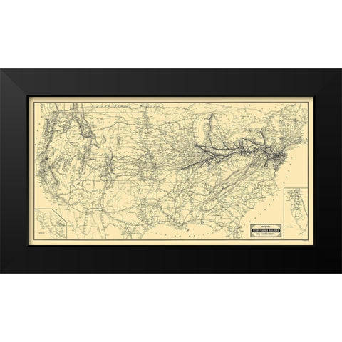 Pennsylvania Railroad and Connections 1889 Black Modern Wood Framed Art Print by Patterson