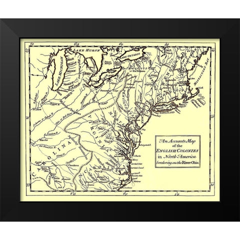 English Colonies Bordering Ohio River - 1750 Black Modern Wood Framed Art Print by Unknown