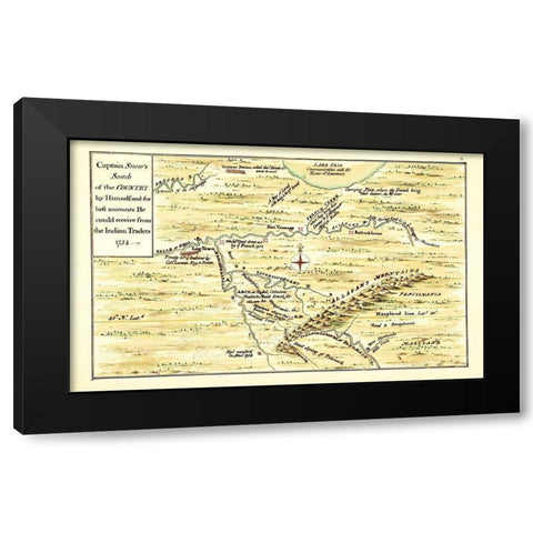 Captain Snows Sketch of Country - Snow 1754 Black Modern Wood Framed Art Print by Snow