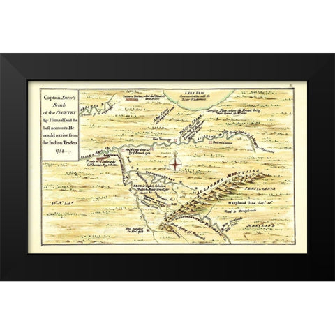 Captain Snows Sketch of Country - Snow 1754 Black Modern Wood Framed Art Print by Snow