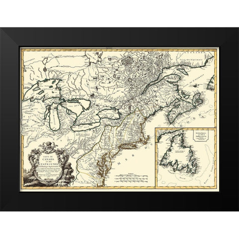 United States Canada - Vaugondy 1778 Black Modern Wood Framed Art Print by Vaugondy