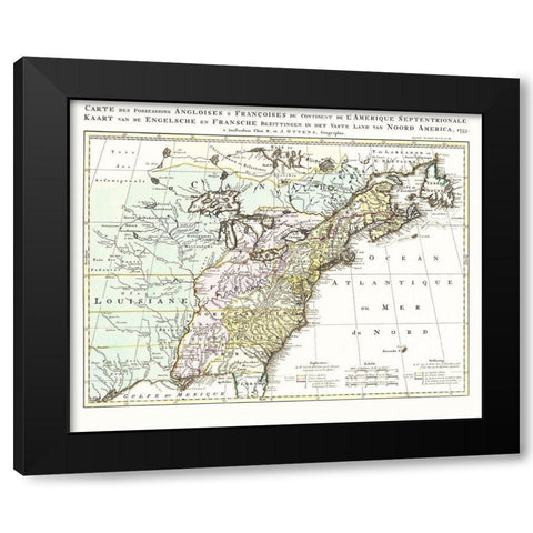 English French Possessions North America Black Modern Wood Framed Art Print by Ottens