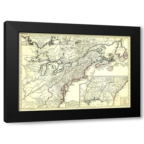 English French Possessions Canada Louisiana - 1756 Black Modern Wood Framed Art Print by Unknown