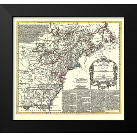 North America with Virginia Colonies Black Modern Wood Framed Art Print by D''Anville