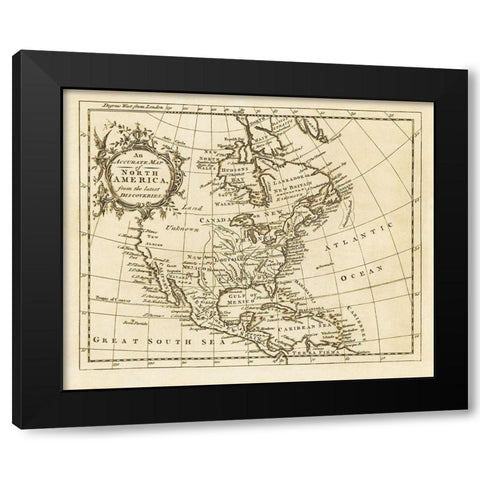 North America from the Latest Discoveries - 1750 Black Modern Wood Framed Art Print with Double Matting by Unknown