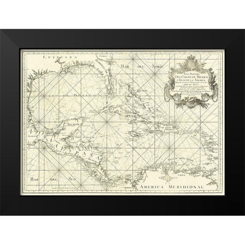 Gulf of Mexico and Islands of America 1755 Black Modern Wood Framed Art Print by Unknown