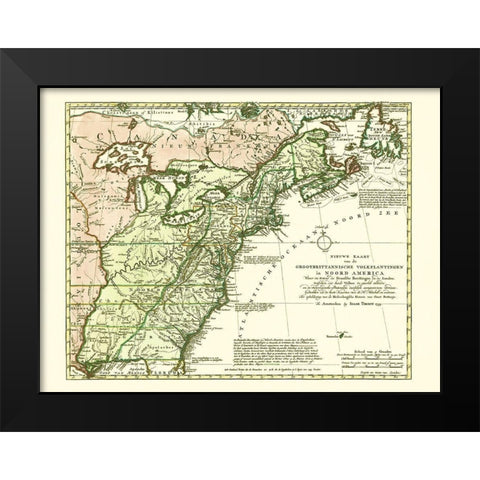 Great Britain Colonies North America - Tirion 1755 Black Modern Wood Framed Art Print by Tirion