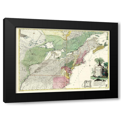 Theatrum Belli in America Septentrionali Black Modern Wood Framed Art Print with Double Matting by Rhode