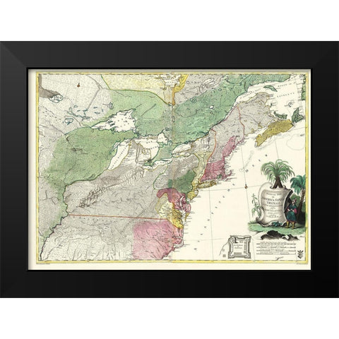 Theatrum Belli in America Septentrionali Black Modern Wood Framed Art Print by Rhode