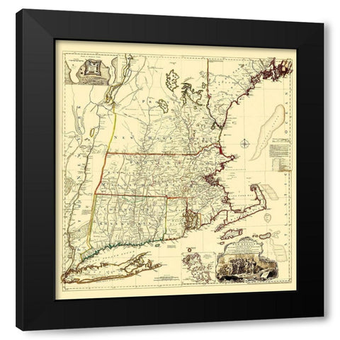 Massachusetts, New Hampshire, Connecticut, RI Black Modern Wood Framed Art Print by Unknown