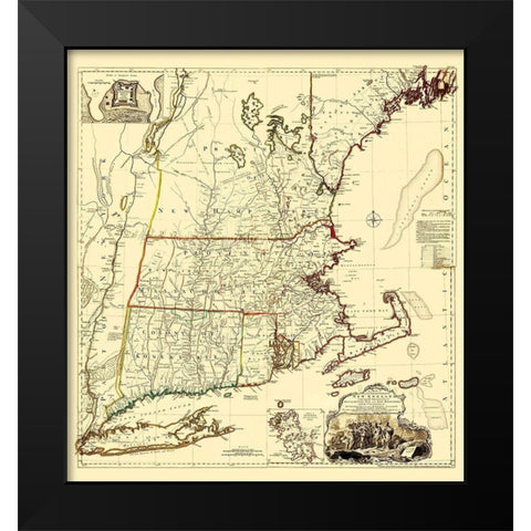 Massachusetts, New Hampshire, Connecticut, RI Black Modern Wood Framed Art Print by Unknown