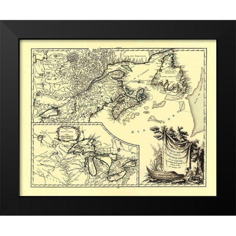 United States Canada - Vaugondy 1755 Black Modern Wood Framed Art Print by Vaugondy