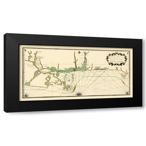 Louisiana Coast Mouth of Mississippi Black Modern Wood Framed Art Print with Double Matting by Lefargue