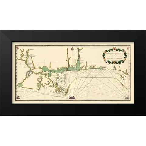 Louisiana Coast Mouth of Mississippi Black Modern Wood Framed Art Print by Lefargue