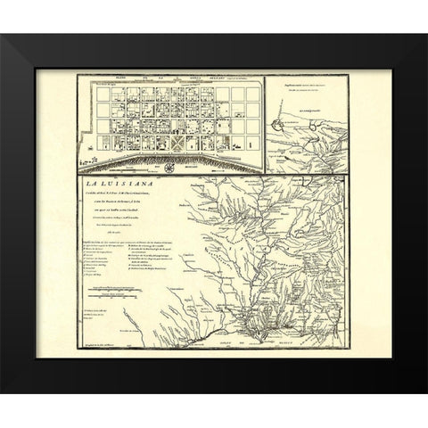 Louisiana with New Orleans - Madrid 1762 Black Modern Wood Framed Art Print by Madrid