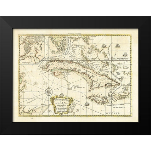 Currents Ships Courses Cuba - 1762 Black Modern Wood Framed Art Print by Unknown