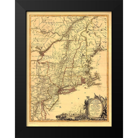 Theatre War English with Thirteen Colonies Black Modern Wood Framed Art Print by Eliot