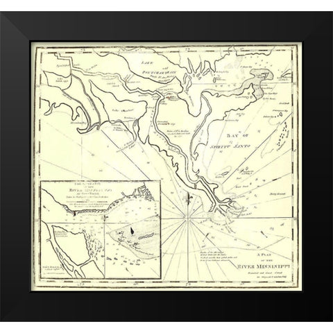River Mississippi - Carleton 1770 Black Modern Wood Framed Art Print by Carleton