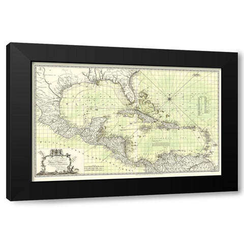 Chart of West Indies - Speer 1774 Black Modern Wood Framed Art Print by Speer