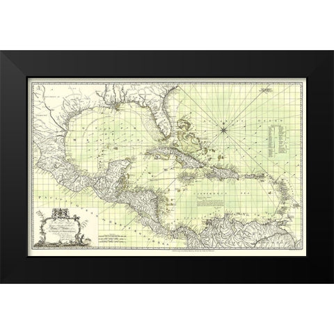Chart of West Indies - Speer 1774 Black Modern Wood Framed Art Print by Speer