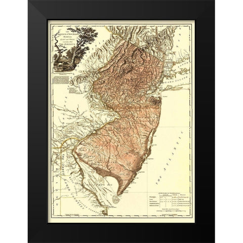 New Jersey Divided East West - Faden 1777 Black Modern Wood Framed Art Print by Faden