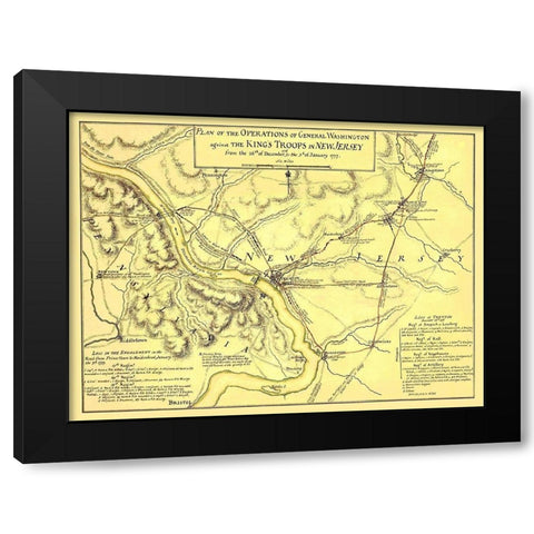 General Washington Operations - Faden 1777 Black Modern Wood Framed Art Print with Double Matting by Faden
