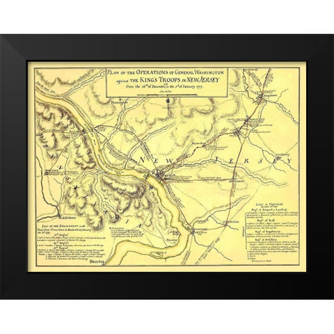 General Washington Operations - Faden 1777 Black Modern Wood Framed Art Print by Faden