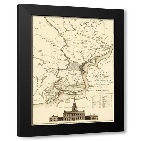 City Environs of Philadelphia - Faden 1777 Black Modern Wood Framed Art Print by Faden