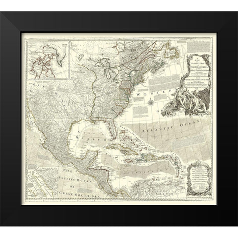 North America with Indian Islands Black Modern Wood Framed Art Print by Delarochette