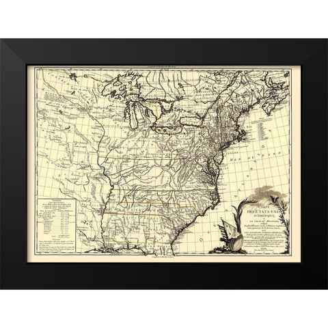 United States Course of Mississippi Black Modern Wood Framed Art Print by Brion de la Tour