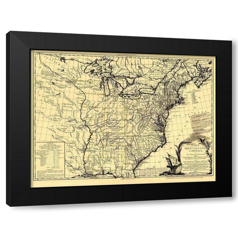 United States Course of Mississippi Black Modern Wood Framed Art Print with Double Matting by Brion de la Tour