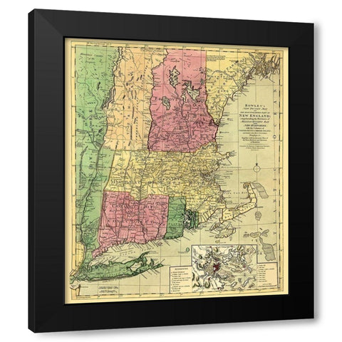 Inhabited Part of New England - Bowles 1780 Black Modern Wood Framed Art Print with Double Matting by Bowles