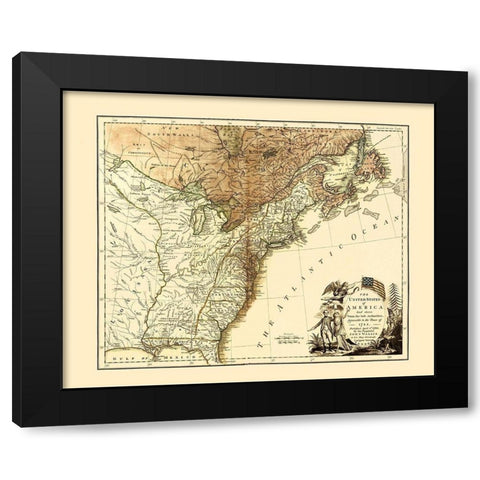 United States of America - Wallis 1783 Black Modern Wood Framed Art Print by Wallis