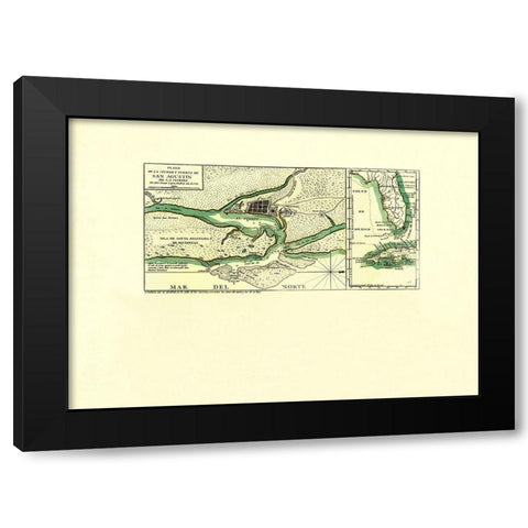 Port of St Augustine in Florida - Lopez 1783 Black Modern Wood Framed Art Print with Double Matting by Lopez