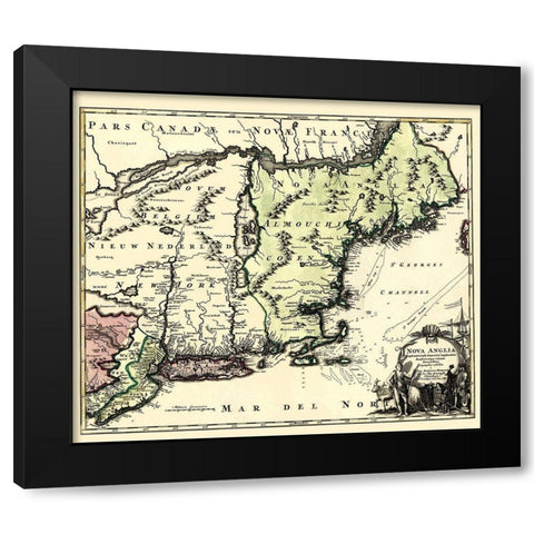 New England North America - Homann 1780 Black Modern Wood Framed Art Print with Double Matting by Homann
