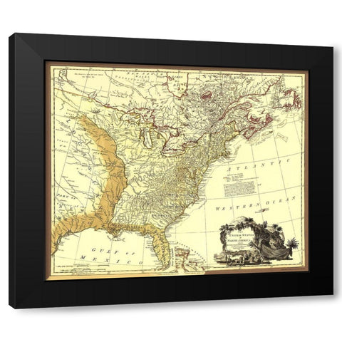United States British with Spanish Territories Black Modern Wood Framed Art Print with Double Matting by Faden