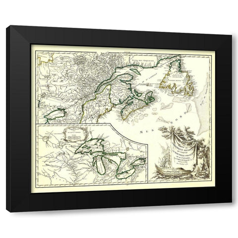 New France Canada - Vaugondy 1755 Black Modern Wood Framed Art Print by Vaugondy
