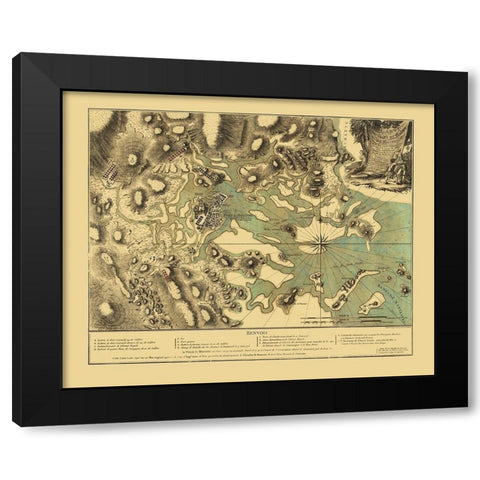Boston Harbor Massachusetts - Beaurain 1776 Black Modern Wood Framed Art Print with Double Matting by Beaurain