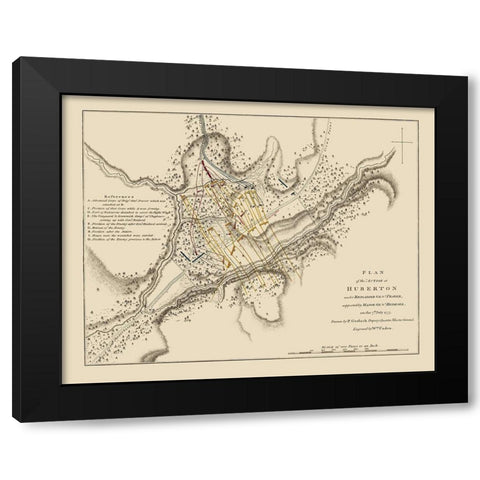Action at Huberton Vermont - Gerlach 1777 Black Modern Wood Framed Art Print with Double Matting by Gerlach