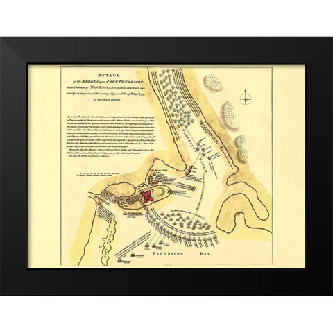 Fort Penobscot New England Battle - Jefferys 1779 Black Modern Wood Framed Art Print by Jefferys
