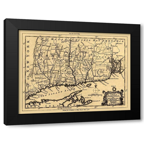 Connecticut Rhode Island - Kitchin 1758  Black Modern Wood Framed Art Print with Double Matting by Kitchin