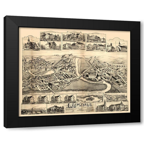 Lonsdale Rhode Island - Bailey 1888  Black Modern Wood Framed Art Print with Double Matting by Bailey
