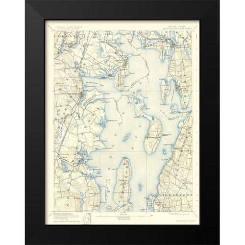 Narragansett Rhode Island Sheet - USGS 1892 Black Modern Wood Framed Art Print by USGS