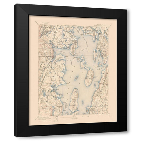 Narragansett Rhode Island Quad - USGS 1992 Black Modern Wood Framed Art Print by USGS