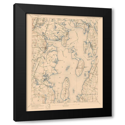 Narragansett Bay Rhode Island Sheet - USGS 1892 Black Modern Wood Framed Art Print by USGS