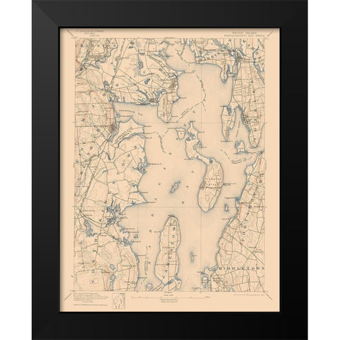 Narragansett Bay Rhode Island Sheet - USGS 1892 Black Modern Wood Framed Art Print by USGS
