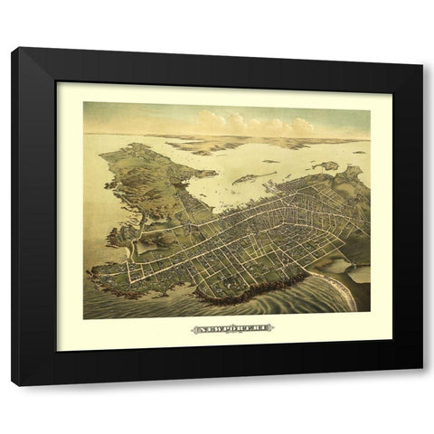 Newport Rhode Island - Galt 1878 Black Modern Wood Framed Art Print with Double Matting by Galt