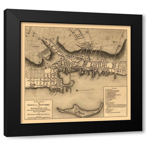 Newport Rhode Island - Blaskowitz 1777  Black Modern Wood Framed Art Print with Double Matting by Blaskowitz